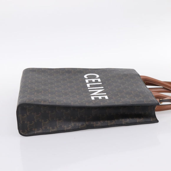CELINE Macadam Canvas Vertical Cabas Small Hand Bag PVC Brown Gold Auth 196692V