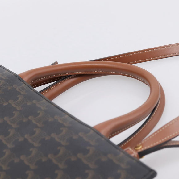 CELINE Macadam Canvas Vertical Cabas Small Hand Bag PVC Brown Gold Auth 196692V