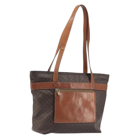 CELINE Macadam Canvas Shoulder Bag PVC Leather Brown Gold Auth 196695A