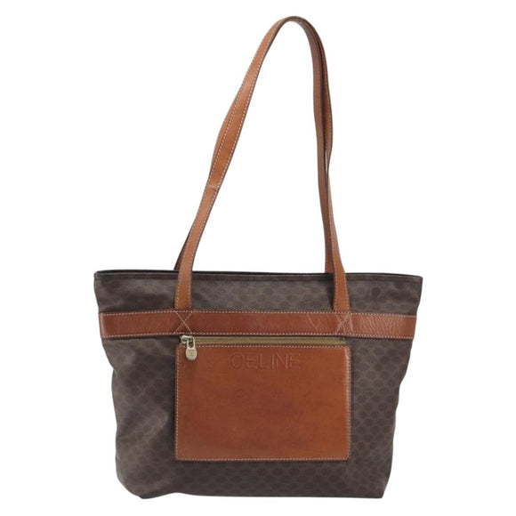 CELINE Macadam Canvas Shoulder Bag PVC Leather Brown Gold Auth 196695A
