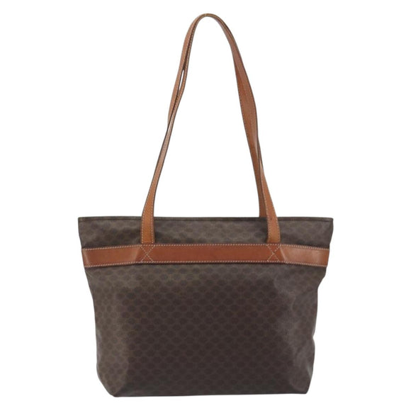 CELINE Macadam Canvas Shoulder Bag PVC Leather Brown Gold Auth 196695A