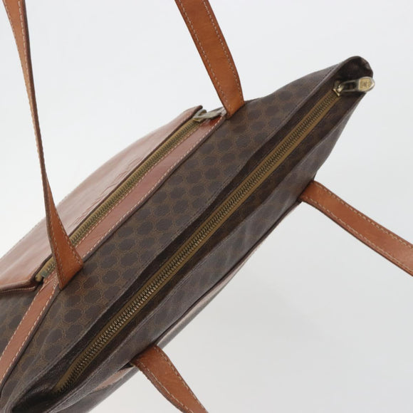 CELINE Macadam Canvas Shoulder Bag PVC Leather Brown Gold Auth 196695A