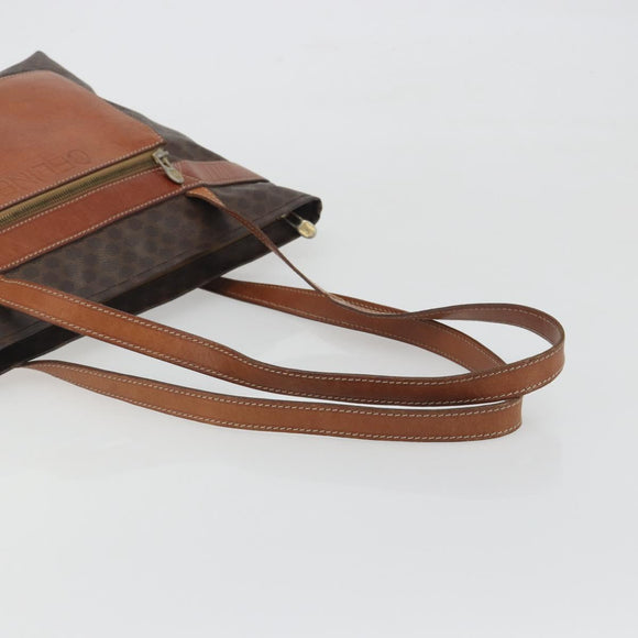 CELINE Macadam Canvas Shoulder Bag PVC Leather Brown Gold Auth 196695A