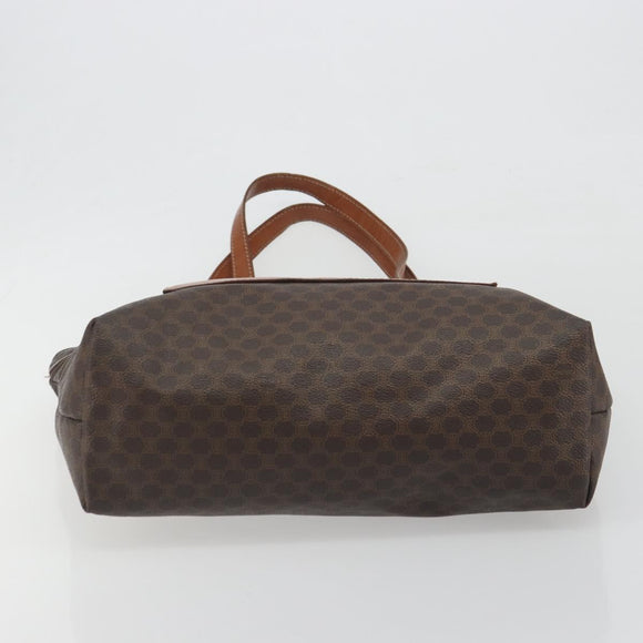 CELINE Macadam Canvas Shoulder Bag PVC Leather Brown Gold Auth 196695A