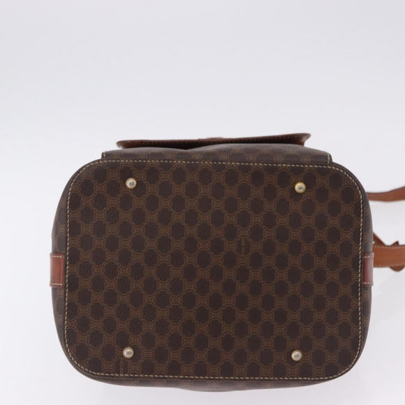 CELINE Macadam Canvas Shoulder Bag PVC Leather Brown Gold Auth 196696A