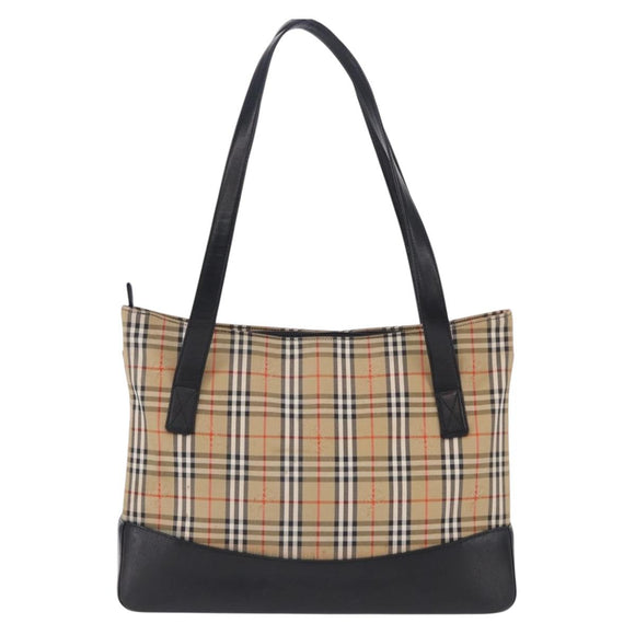 BURBERRY Nova Check Tote Bag Canvas Beige Auth 196697