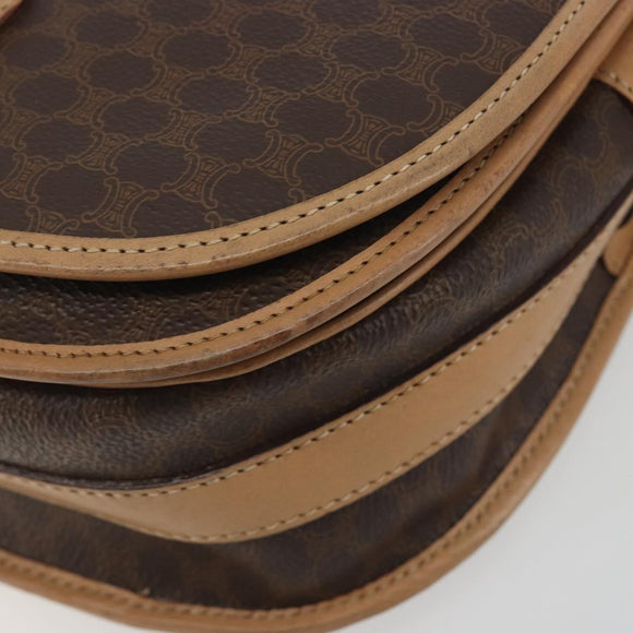 CELINE Macadam Canvas Shoulder Bag PVC Leather Brown Gold Auth 196698