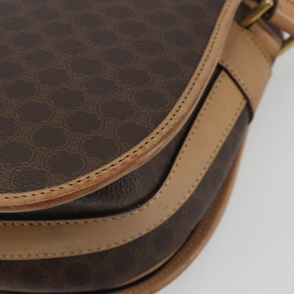 CELINE Macadam Canvas Shoulder Bag PVC Leather Brown Gold Auth 196698