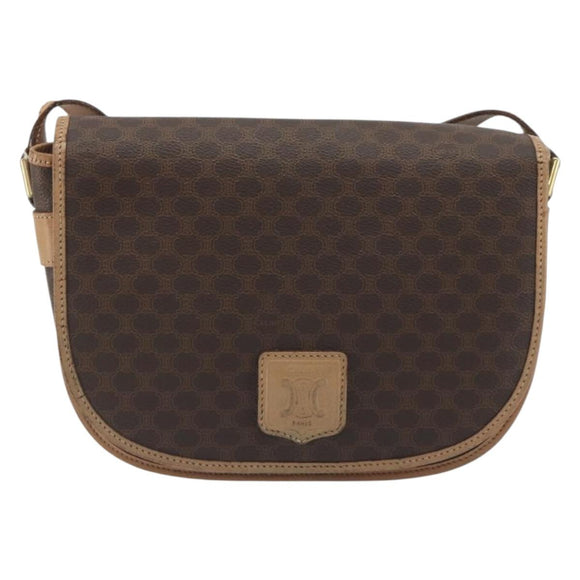 CELINE Macadam Canvas Shoulder Bag PVC Leather Brown Gold Auth 196698