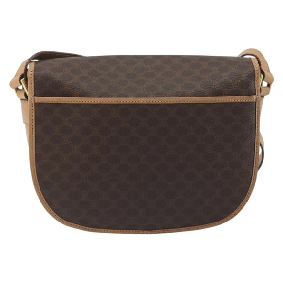 CELINE Macadam Canvas Shoulder Bag PVC Leather Brown Gold Auth 196698