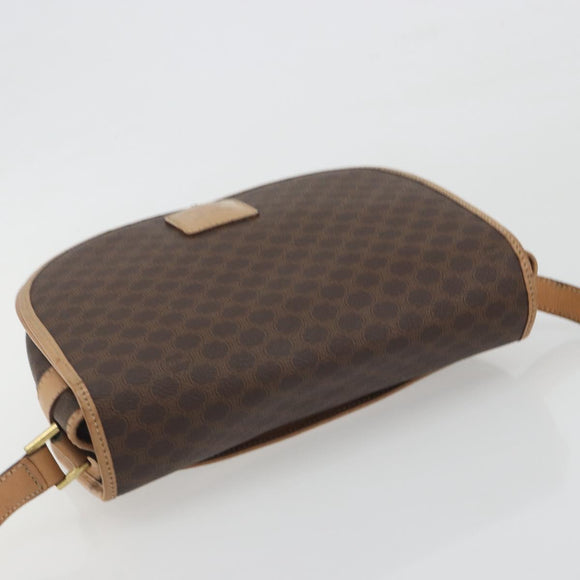 CELINE Macadam Canvas Shoulder Bag PVC Leather Brown Gold Auth 196698