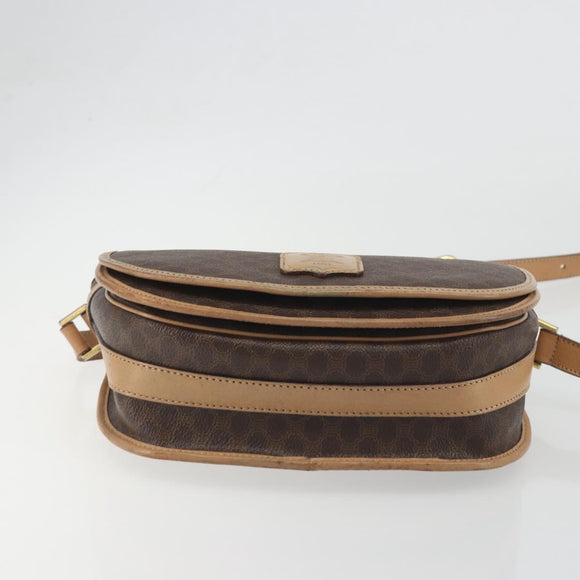 CELINE Macadam Canvas Shoulder Bag PVC Leather Brown Gold Auth 196698