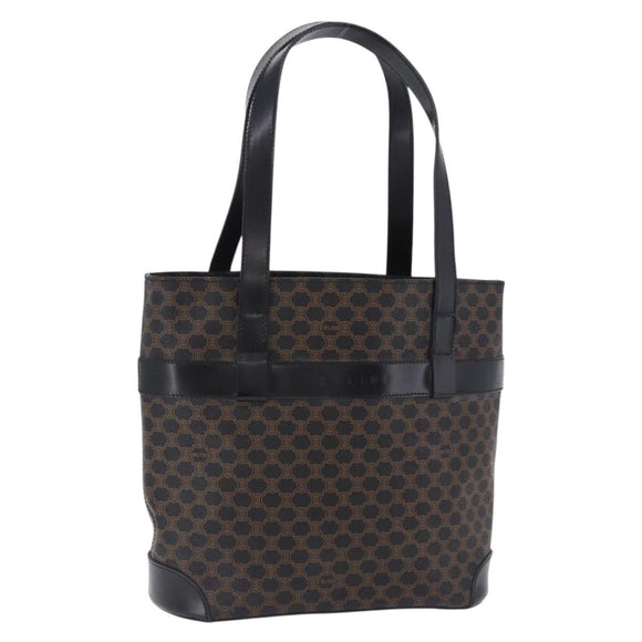CELINE Macadam Canvas Hand Bag PVC Leather Black Gold Auth 196702