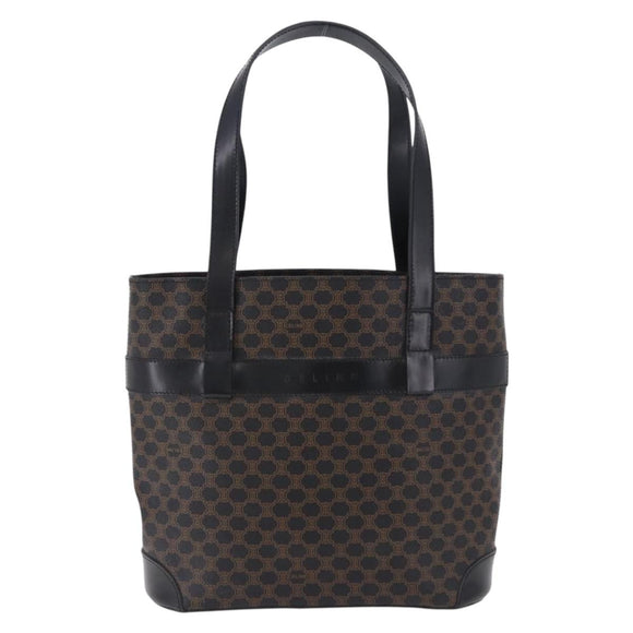CELINE Macadam Canvas Hand Bag PVC Leather Black Gold Auth 196702