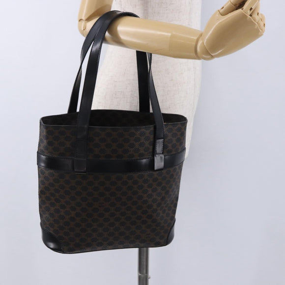 CELINE Macadam Canvas Hand Bag PVC Leather Black Gold Auth 196702