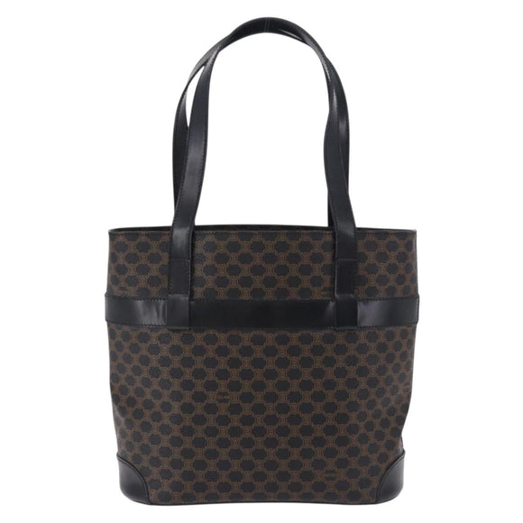 CELINE Macadam Canvas Hand Bag PVC Leather Black Gold Auth 196702