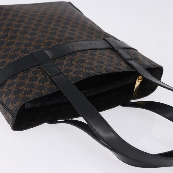 CELINE Macadam Canvas Hand Bag PVC Leather Black Gold Auth 196702