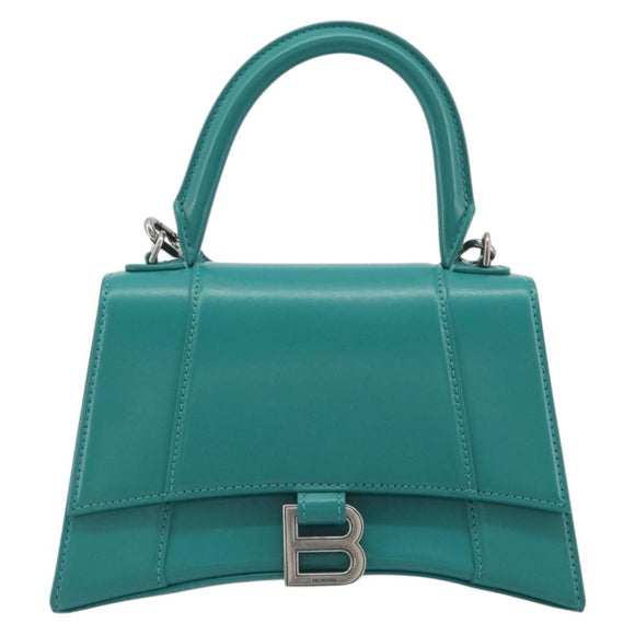 BALENCIAGA Hour Glass Small Bag Leather 2way Green Silver 593546 Auth 196703M
