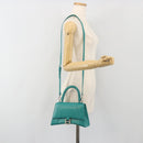 BALENCIAGA Hour Glass Small Bag Leather 2way Green Silver 593546 Auth 196703M-28