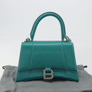 BALENCIAGA Hour Glass Small Bag Leather 2way Green Silver 593546 Auth 196703M-12