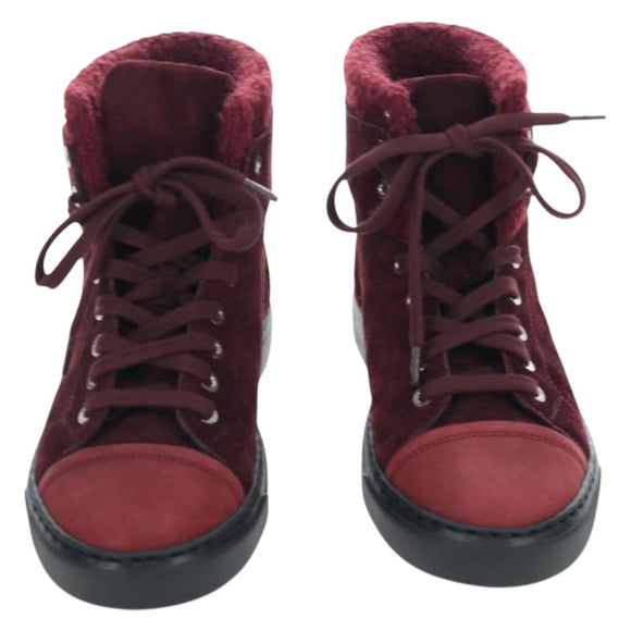 CHANEL High Cut Sneakers Suede Bordeaux CC Auth 196705M