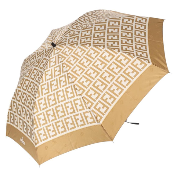 FENDI Zucca Canvas Folding Umbrella Beige Gold Auth 196709A