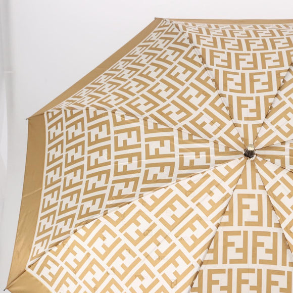 FENDI Zucca Canvas Folding Umbrella Beige Gold Auth 196709A