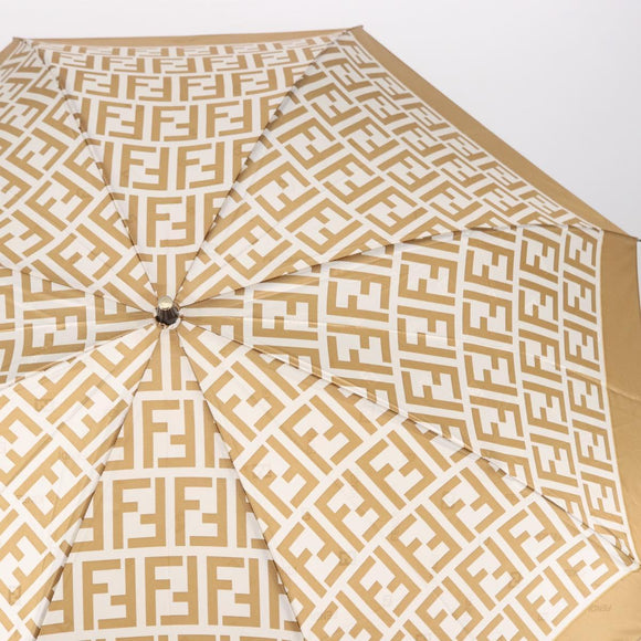 FENDI Zucca Canvas Folding Umbrella Beige Gold Auth 196709A