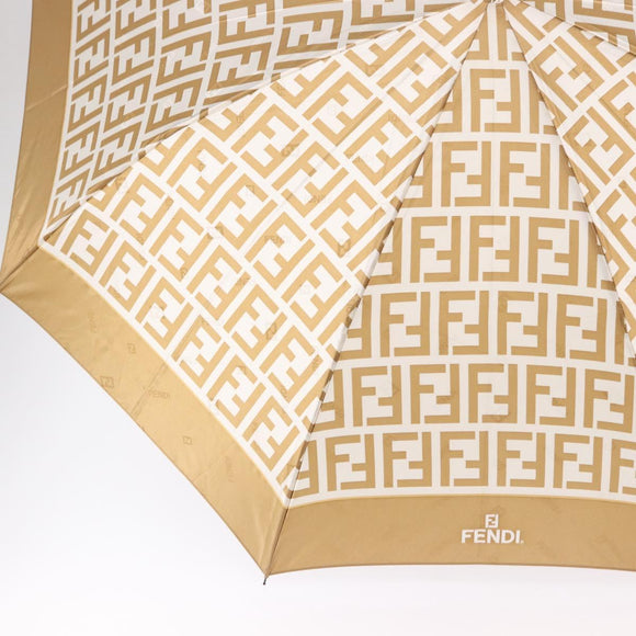 FENDI Zucca Canvas Folding Umbrella Beige Gold Auth 196709A