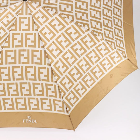 FENDI Zucca Canvas Folding Umbrella Beige Gold Auth 196709A