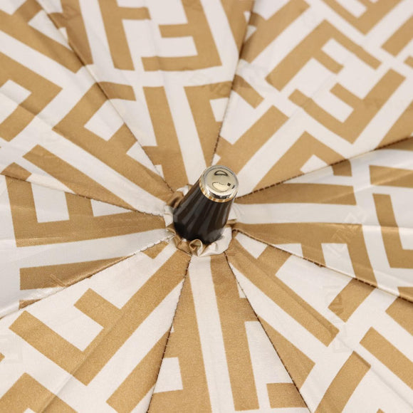 FENDI Zucca Canvas Folding Umbrella Beige Gold Auth 196709A