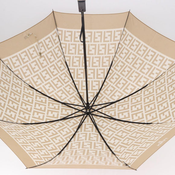 FENDI Zucca Canvas Folding Umbrella Beige Gold Auth 196709A