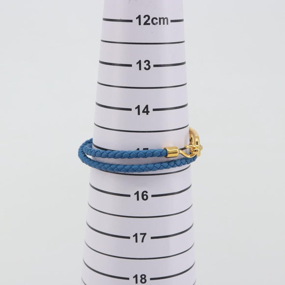 HERMES Roulis De Bourtour Bracelet Leather Blue Gold Auth 196712V
