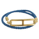 HERMES Roulis De Bourtour Bracelet Leather Blue Gold Auth 196712V-2