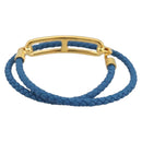 HERMES Roulis De Bourtour Bracelet Leather Blue Gold Auth 196712V-3