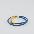 HERMES Roulis De Bourtour Bracelet Leather Blue Gold Auth 196712V-4