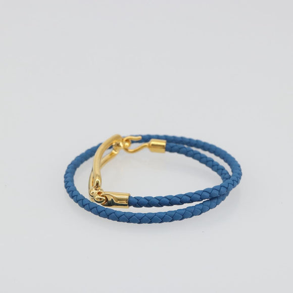 HERMES Roulis De Bourtour Bracelet Leather Blue Gold Auth 196712V