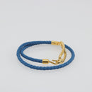 HERMES Roulis De Bourtour Bracelet Leather Blue Gold Auth 196712V-5