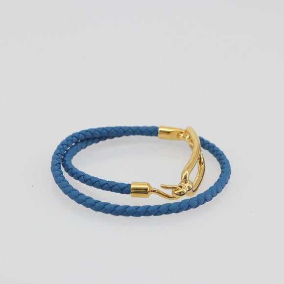 HERMES Roulis De Bourtour Bracelet Leather Blue Gold Auth 196712V