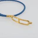 HERMES Roulis De Bourtour Bracelet Leather Blue Gold Auth 196712V-6