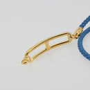 HERMES Roulis De Bourtour Bracelet Leather Blue Gold Auth 196712V-7