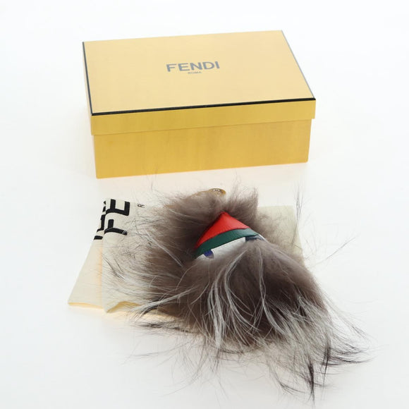 FENDI Monster Charm Fur Brown Silver Auth 196714M