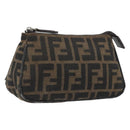 FENDI Zucca Canvas Pouch Black Brown Auth 196715-1