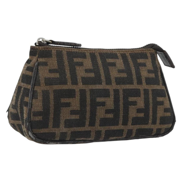 FENDI Zucca Canvas Pouch Black Brown Auth 196715