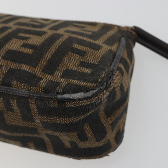 FENDI Zucca Canvas Pouch Black Brown Auth 196715