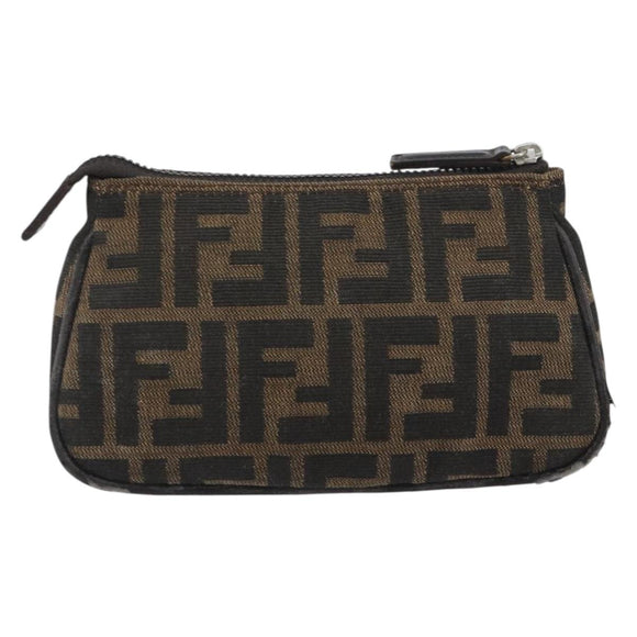 FENDI Zucca Canvas Pouch Black Brown Auth 196715
