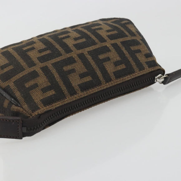 FENDI Zucca Canvas Pouch Black Brown Auth 196715