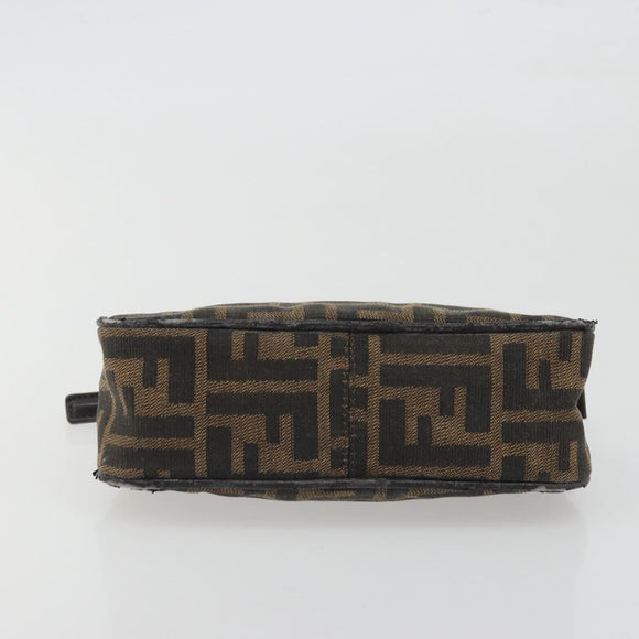 FENDI Zucca Canvas Pouch Black Brown Auth 196715