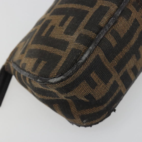 FENDI Zucca Canvas Pouch Black Brown Auth 196715