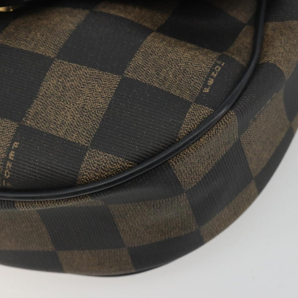FENDI Pecan Canvas Shoulder Bag PVC Black Brown Auth 196716